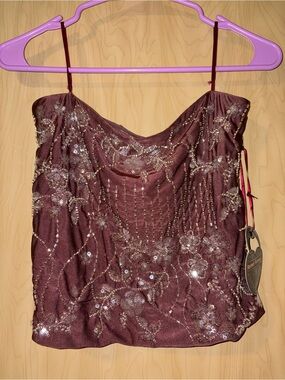 Sequin-Embellished Burgundy Crop Camisole Top - Women
